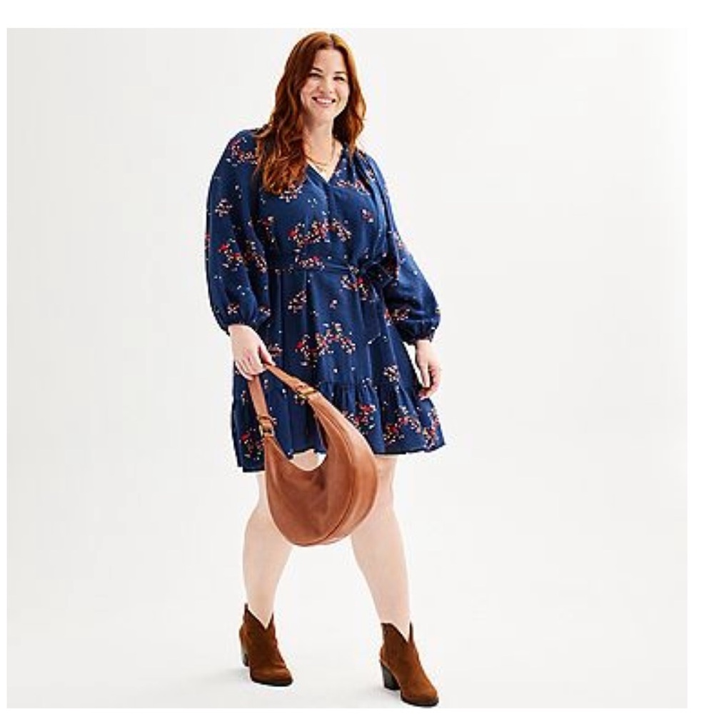 Sonoma Blue Floral Lightweight Long Sleeve Dress Formal Casual Party Wedding